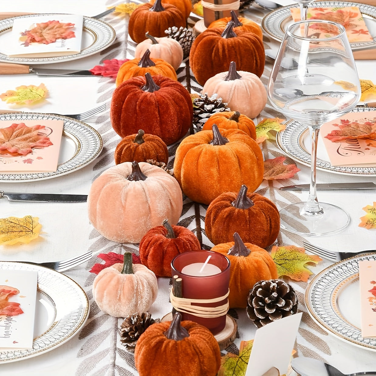 PumpkinPatch | 12 Artificial Velvet Pumpkins – Foam Fall Decorations & Halloween Table Decorations