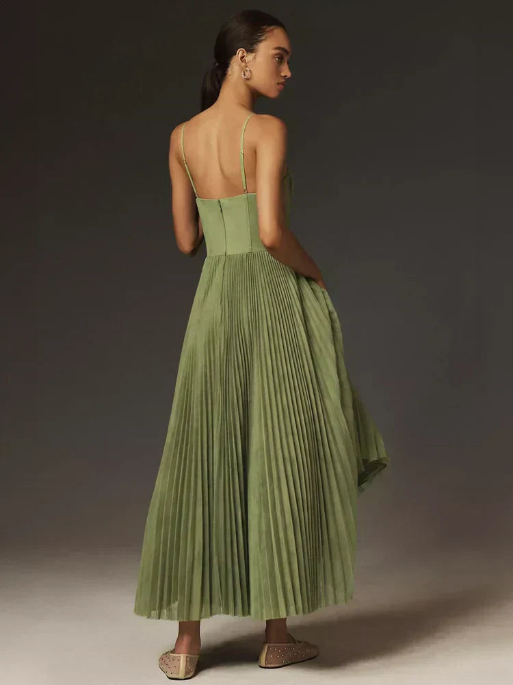 Juliana Women's Midi Dress - Elegant Tulle Dress with Crinkled Corset and A-Line Flared Skirt