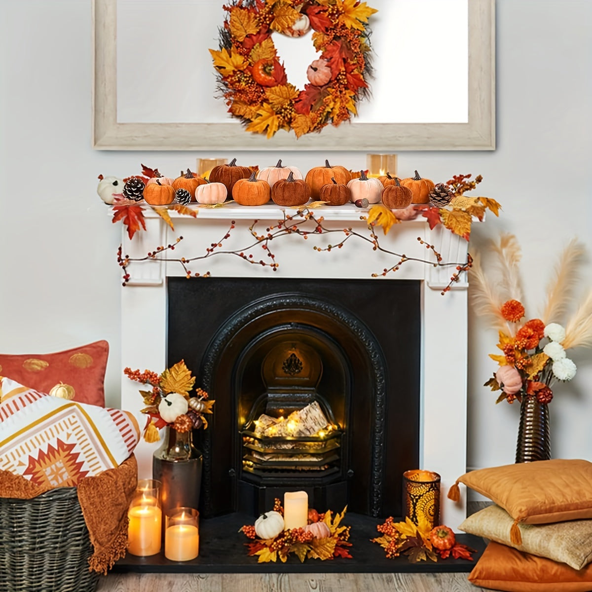 PumpkinPatch | 12 Artificial Velvet Pumpkins – Foam Fall Decorations & Halloween Table Decorations