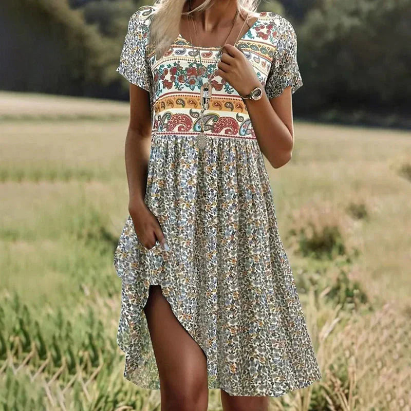 Lise | Short-sleeved polka-dot crew-neck midi dress