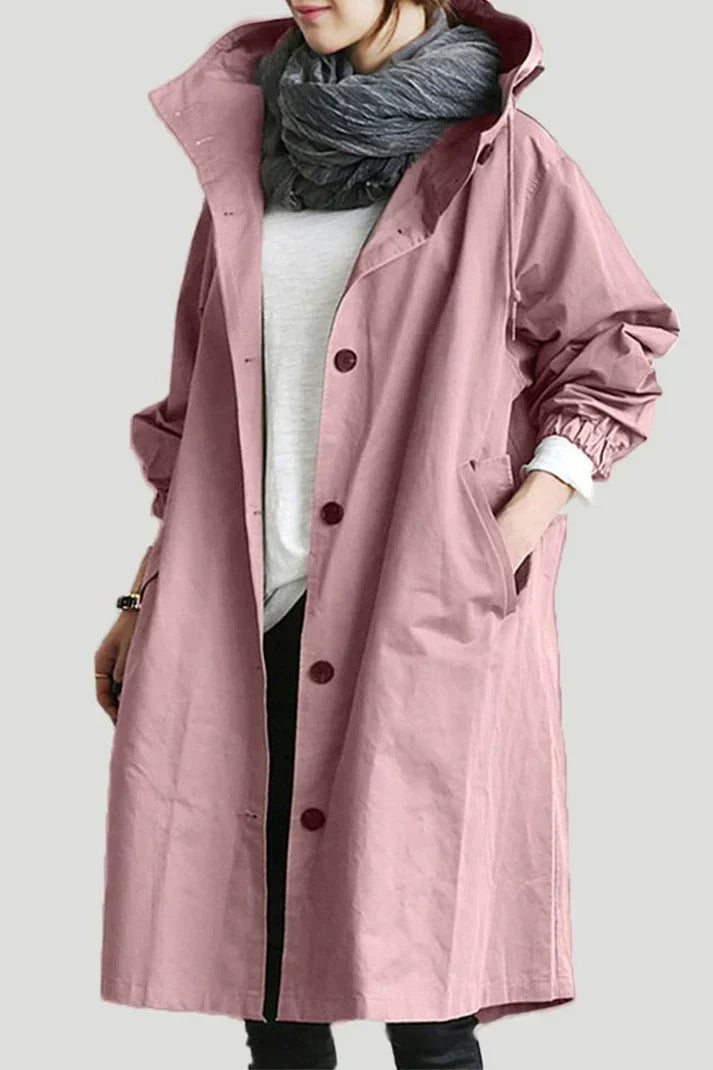 Waterproof ladies trench coat with capuchon - Long & Warm