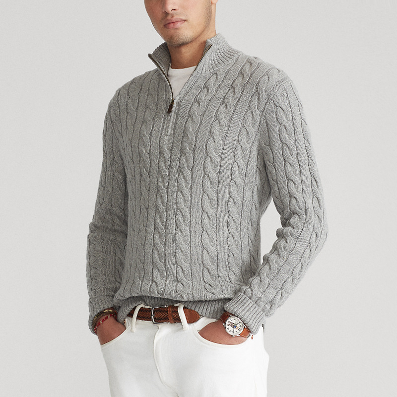 Quarter Zip Cable Knit Sweater for Men - Image 1