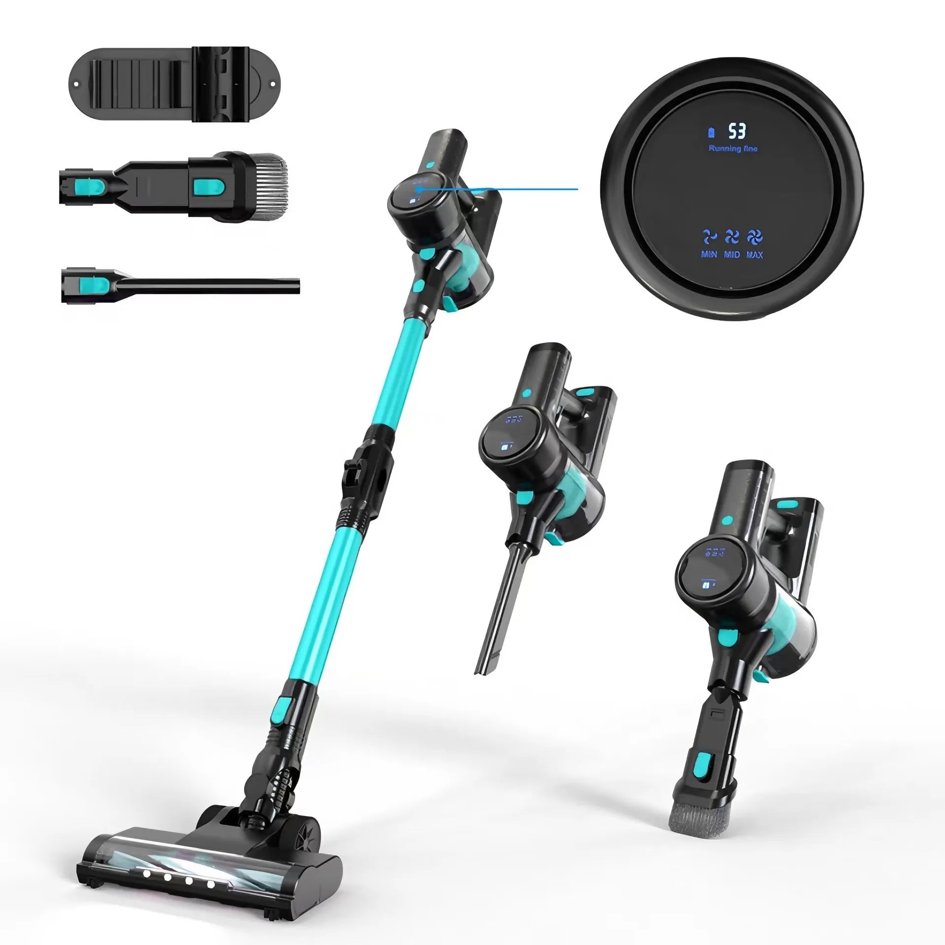 Aspirador de Acero Inalámbrico 6 en 1 - Con Cepillo LED, Batería de 2200mAh y Uso Silencioso (65dB)