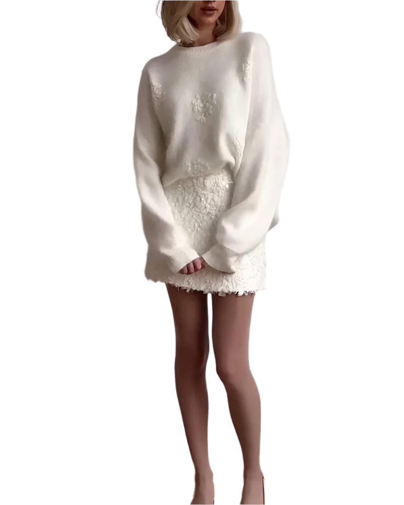 FloraLuxe - Elegantní svetr s dlouhými rukávy a květinovým vzorem