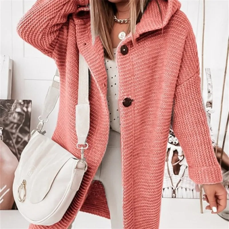 Elegant women's cardigan with hood - cashmere Look