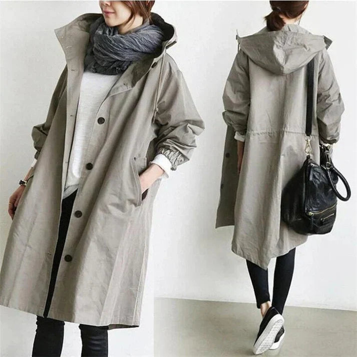 Waterproof ladies trench coat with capuchon - Long & Warm