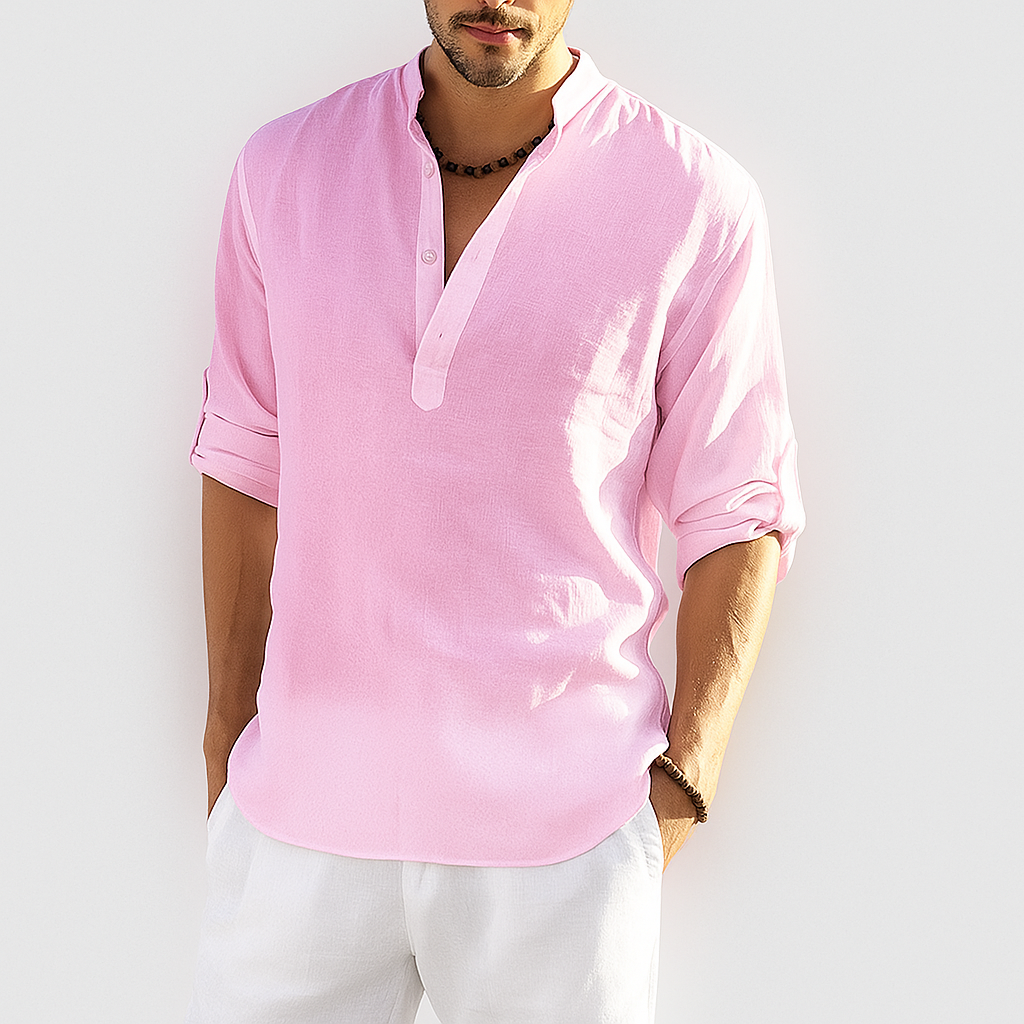 Linen shirt pink with model