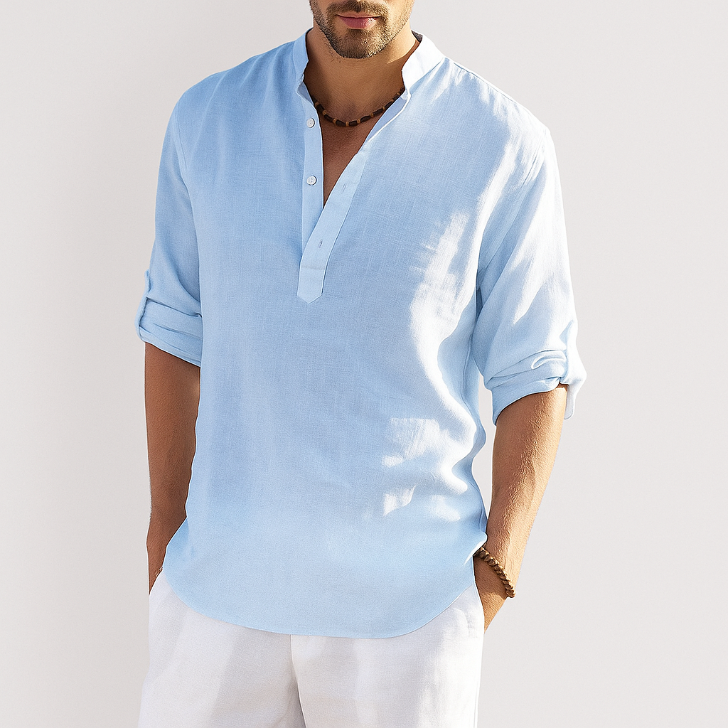 Linen shirt sky blue with model