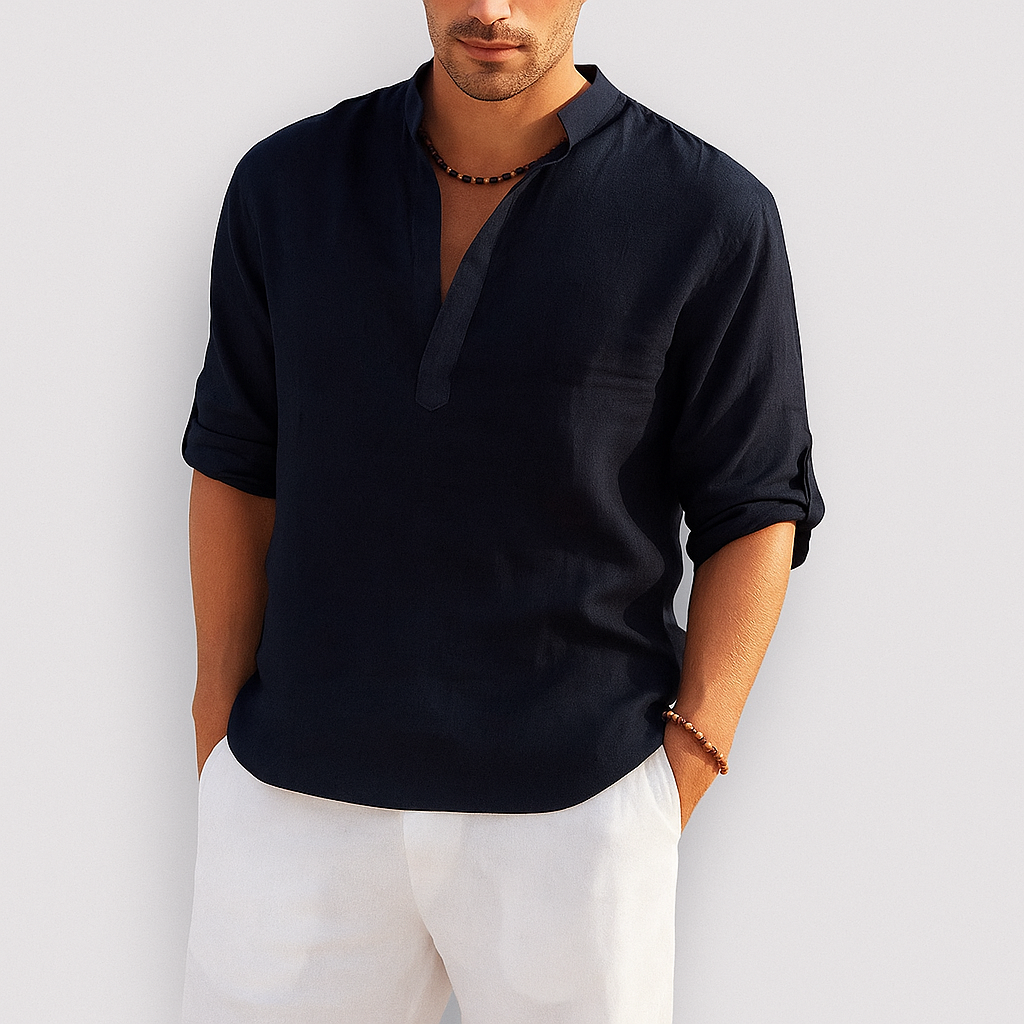 Linen shirt black with model