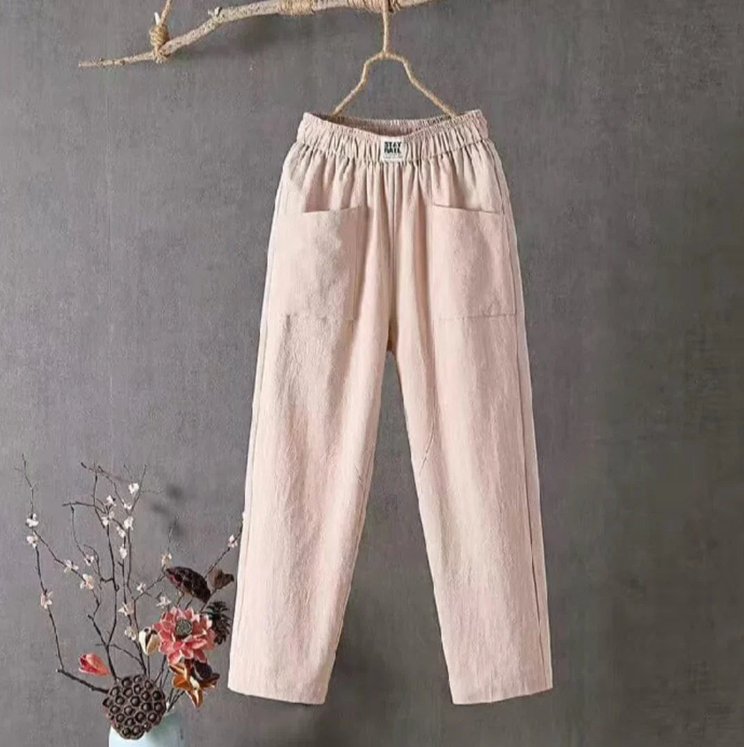 KLARA - Casual cotton and linen pants with elasticated waistband