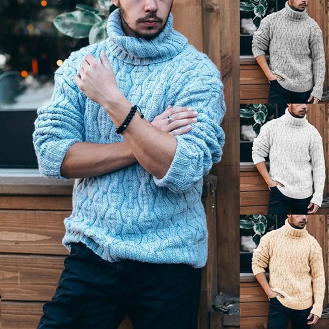 Cable Knit Turtleneck Sweater for Men - Image 3