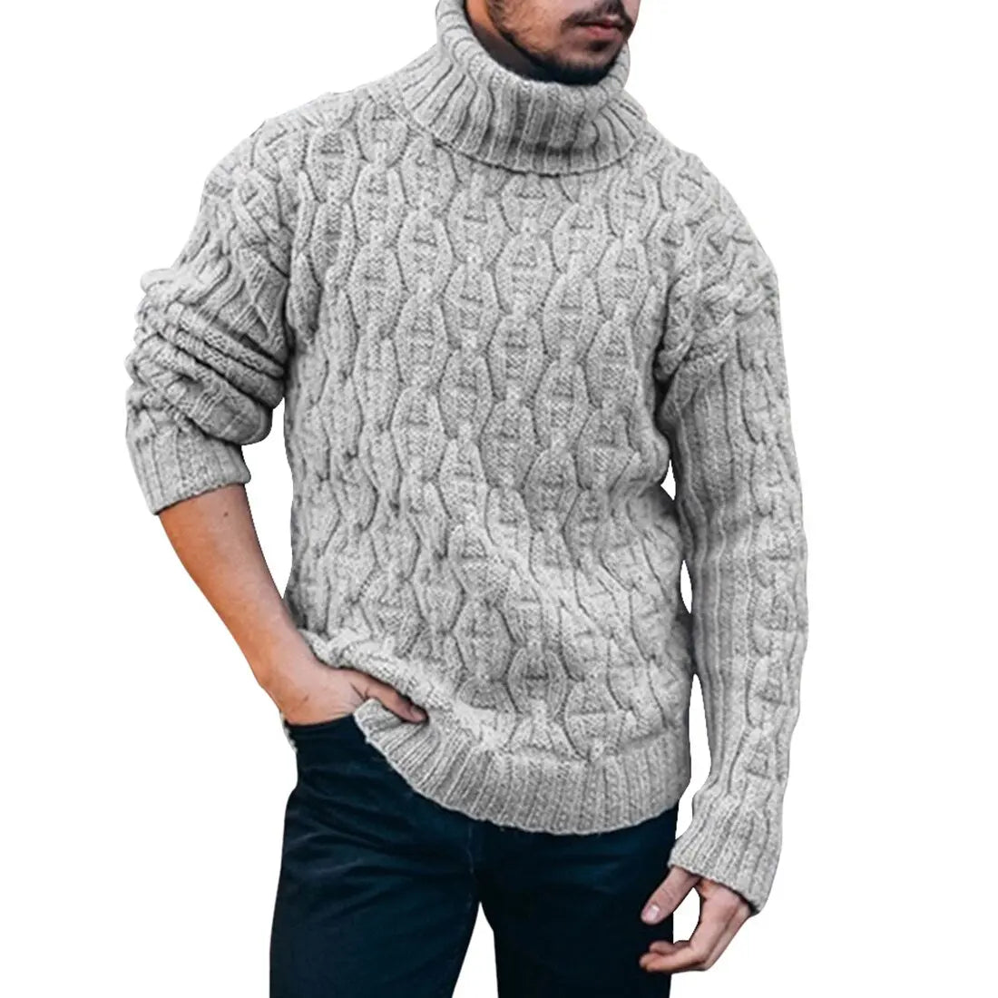Cable Knit Turtleneck Sweater for Men - Image 4