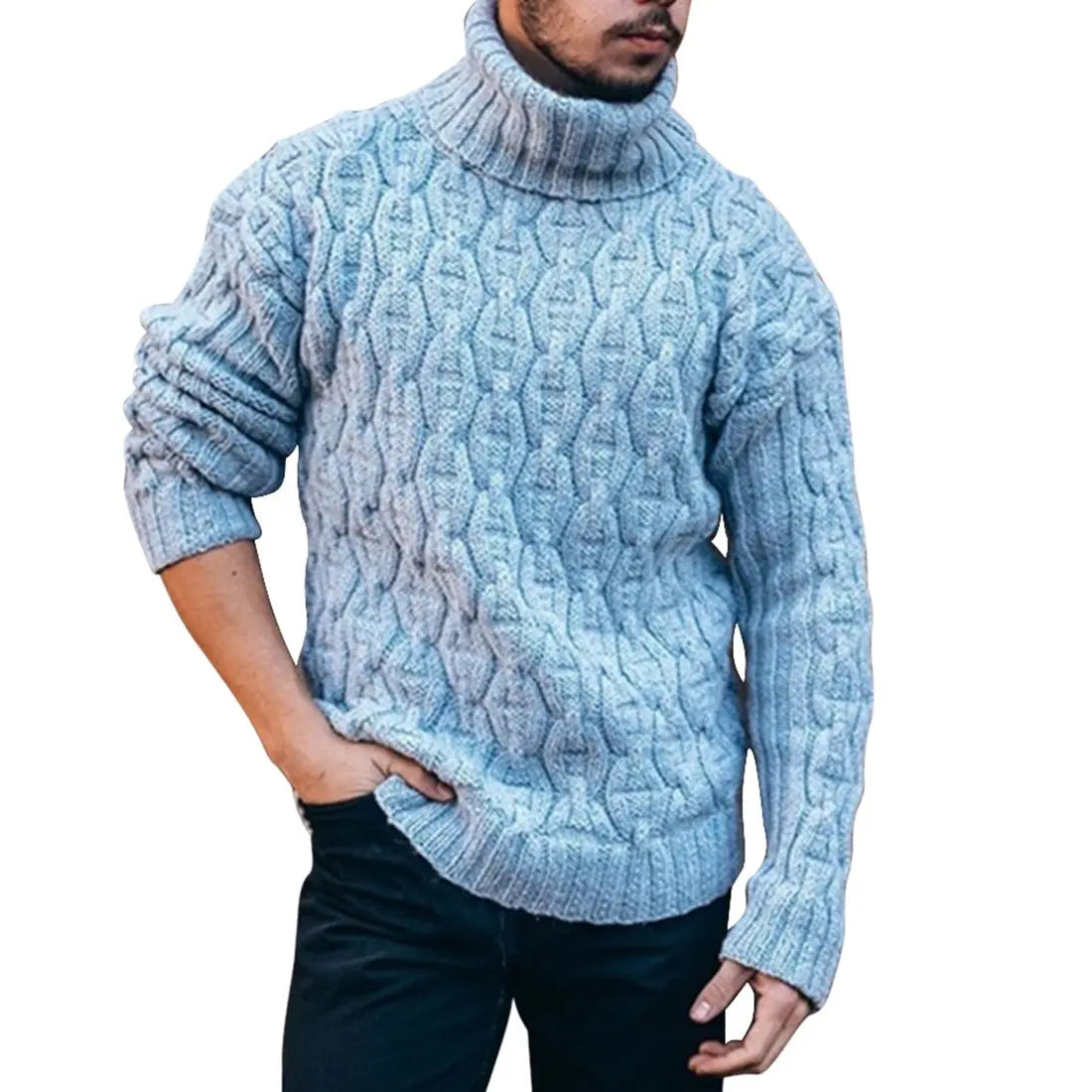 Cable Knit Turtleneck Sweater for Men - Image 5