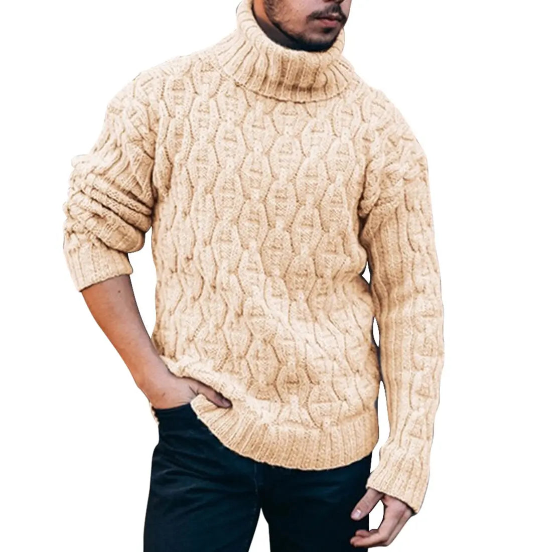 Cable Knit Turtleneck Sweater for Men - Image 6