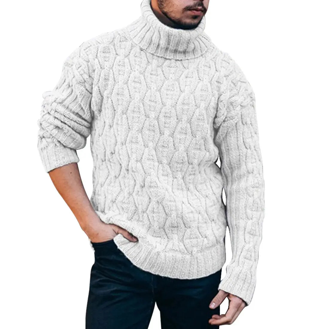 Cable Knit Turtleneck Sweater for Men - Image 7