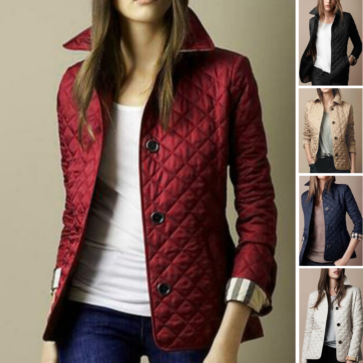 Stylish plaid ladies' jacket with lapel collar