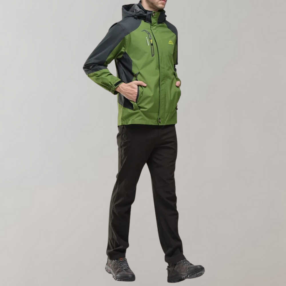 Men's softshell outdoor jacket with hood, windproof membrane and water-repellent finish