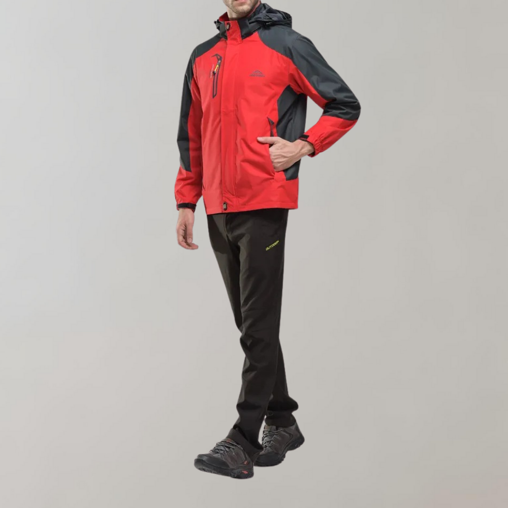 Men's softshell outdoor jacket with hood, windproof membrane and water-repellent finish