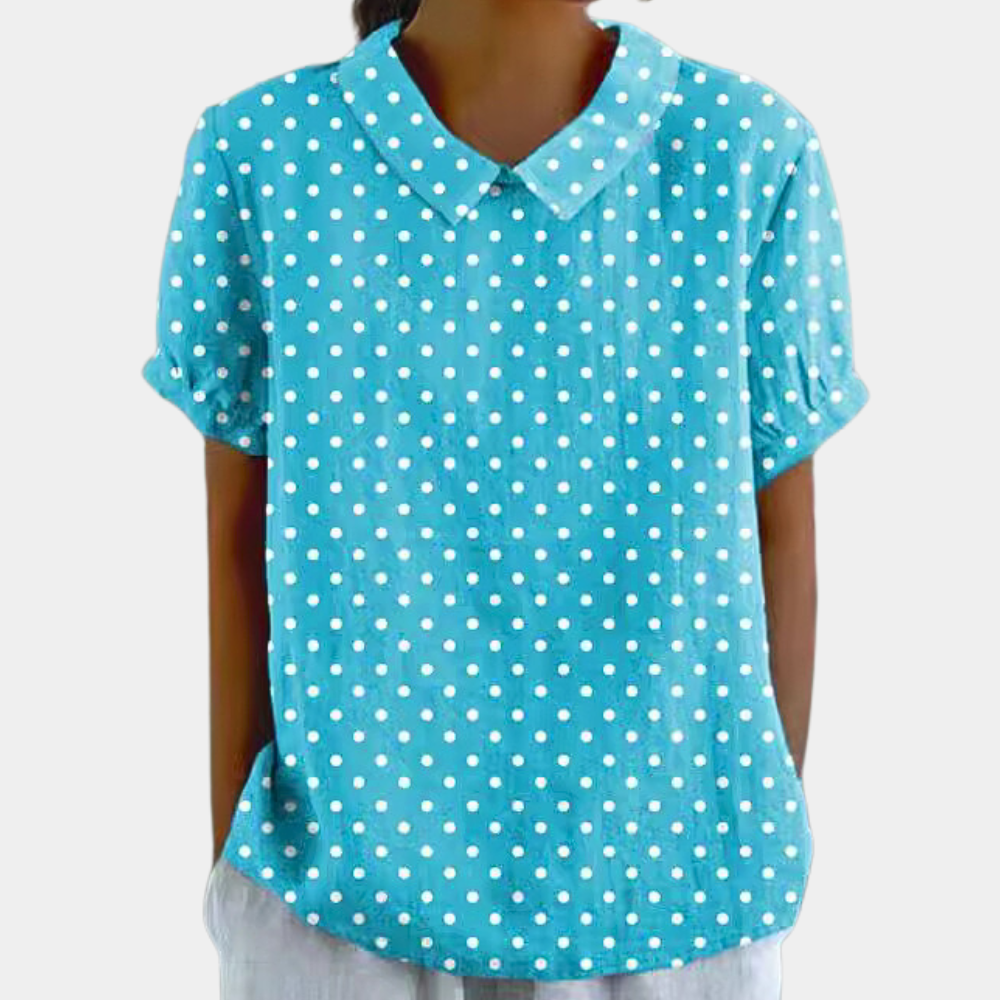 Bruna Women's Blouse - Everyday Blouse with Short Sleeve, Pastoral Floral Pattern and Round Neck