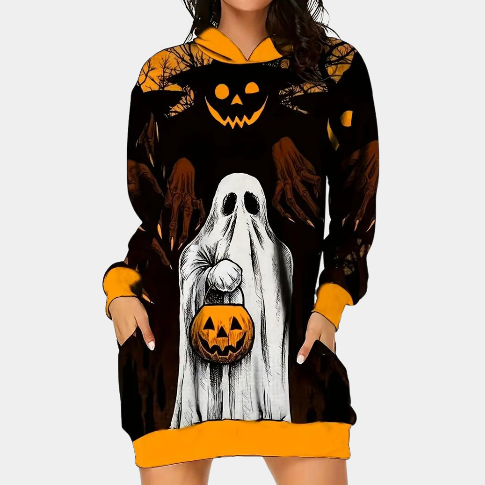 Halloween kapucnis ruha | Szellem és tök mintás dizájn