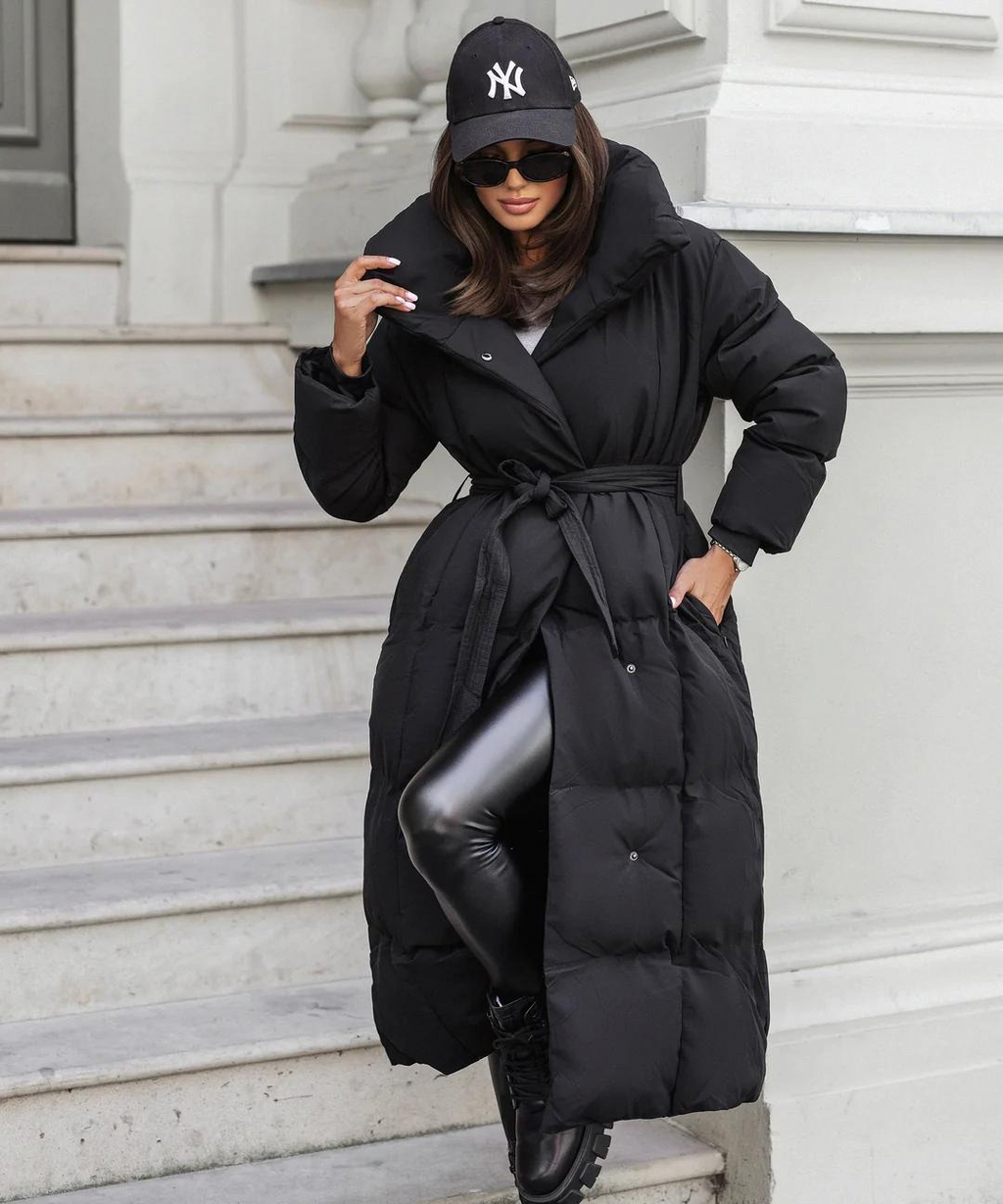 Womens Long Elegant Belted Coat - Εκλεπτυσμένα Εξωτερικά Ενδύματα για Γυναίκες