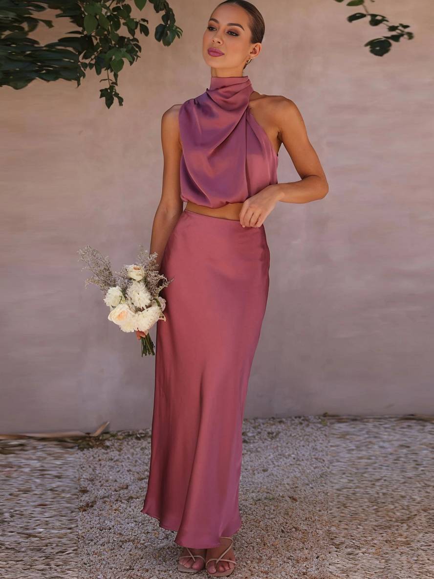 Deserie Women's Evening Dress - Elegant Two-Piece Sleeveless Halter Dress, Perfect for Wedding and Reception
