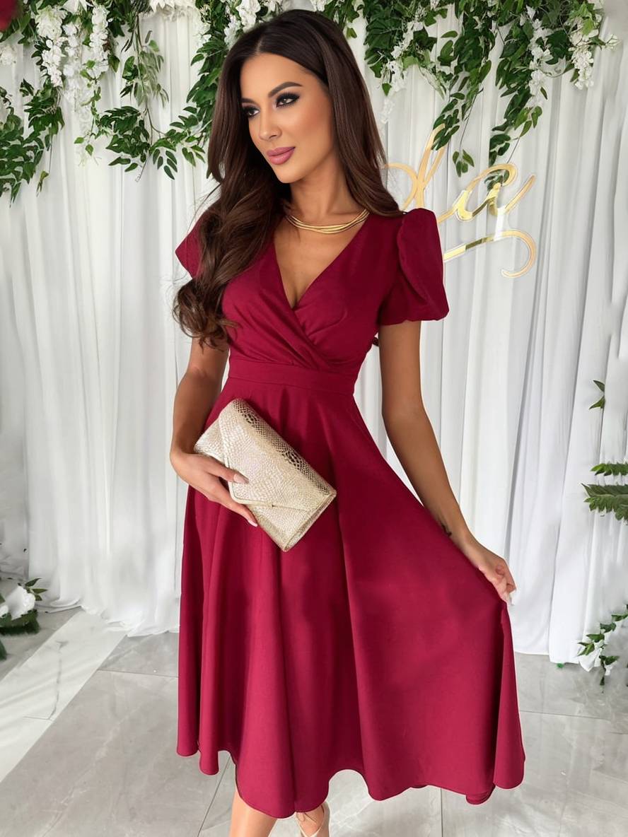 Julie Women's Dress - Elegant Bridesmaid Dress with Cheeky Neck, Short Buff Sleeves and Flowy Cut