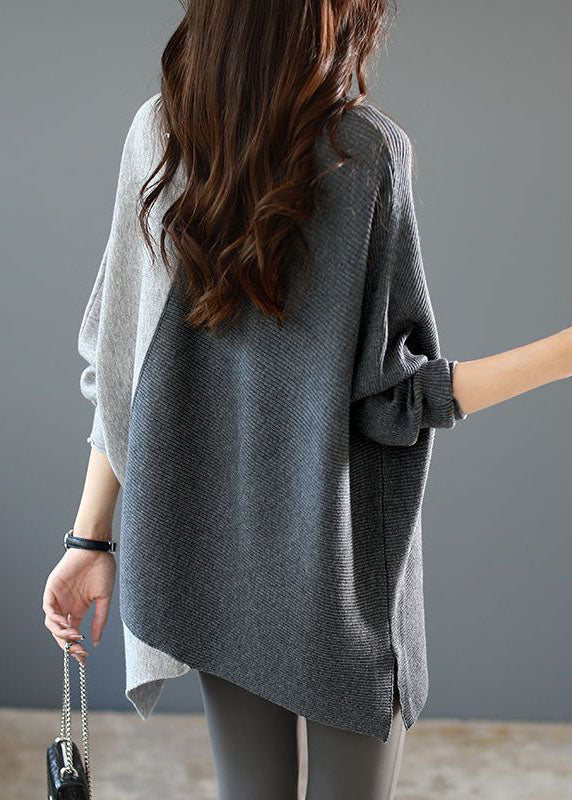 Asymmetric patchwork knit shirt for women in a loose fit