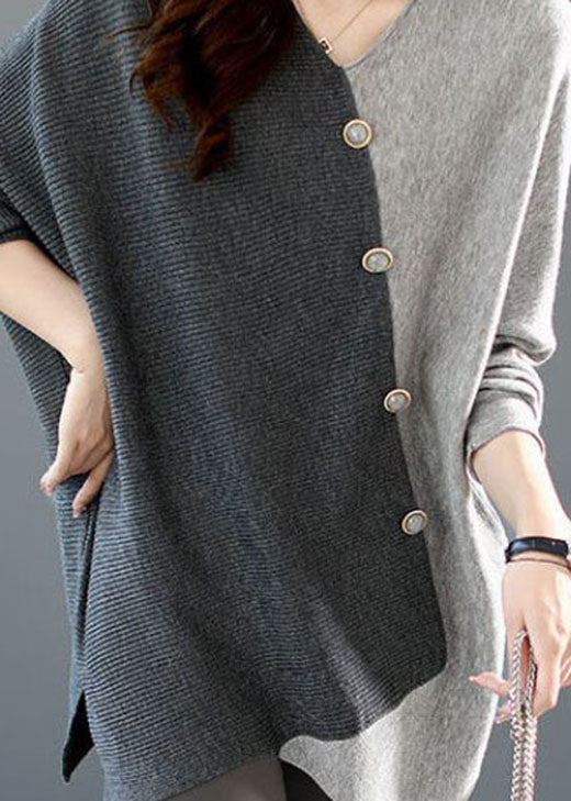 Asymmetric patchwork knit shirt for women in a loose fit
