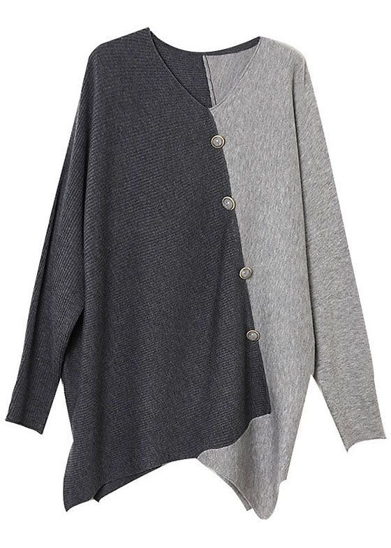 Asymmetric patchwork knit shirt for women in a loose fit