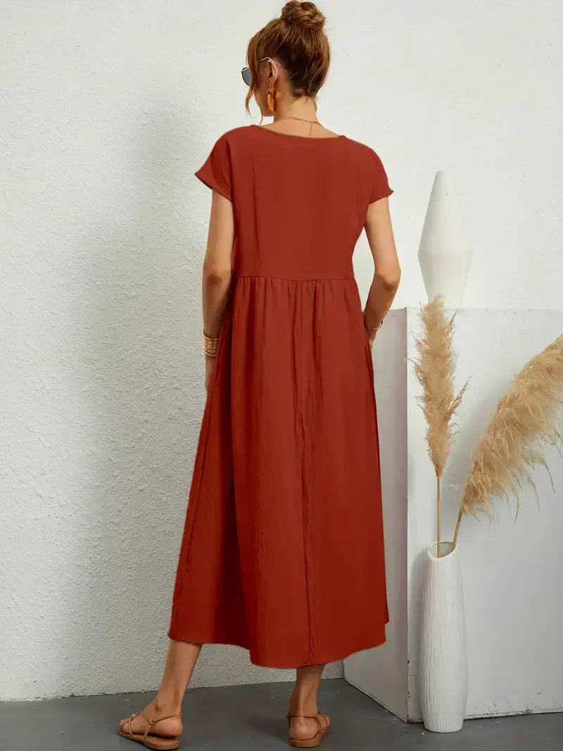 Melody Women's Long Dress - Lightweight Summer Cotton Blend Dress with Elegant Cut and Timeless Style