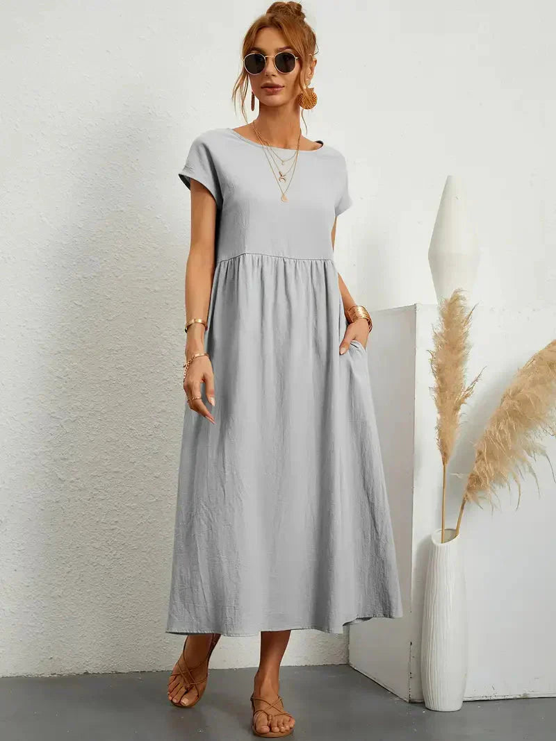 Melody Women's Long Dress - Lightweight Summer Cotton Blend Dress with Elegant Cut and Timeless Style