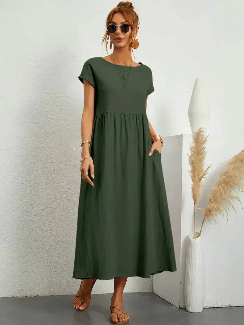 Melody Women's Long Dress - Lightweight Summer Cotton Blend Dress with Elegant Cut and Timeless Style
