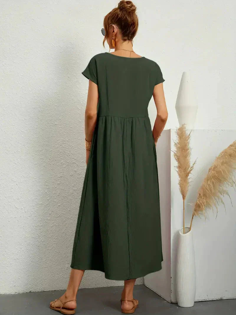 Melody Women's Long Dress - Lightweight Summer Cotton Blend Dress with Elegant Cut and Timeless Style