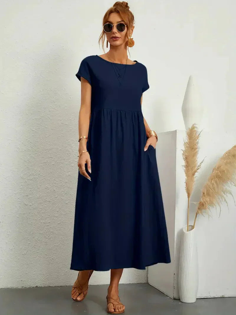 Melody Women's Long Dress - Lightweight Summer Cotton Blend Dress with Elegant Cut and Timeless Style