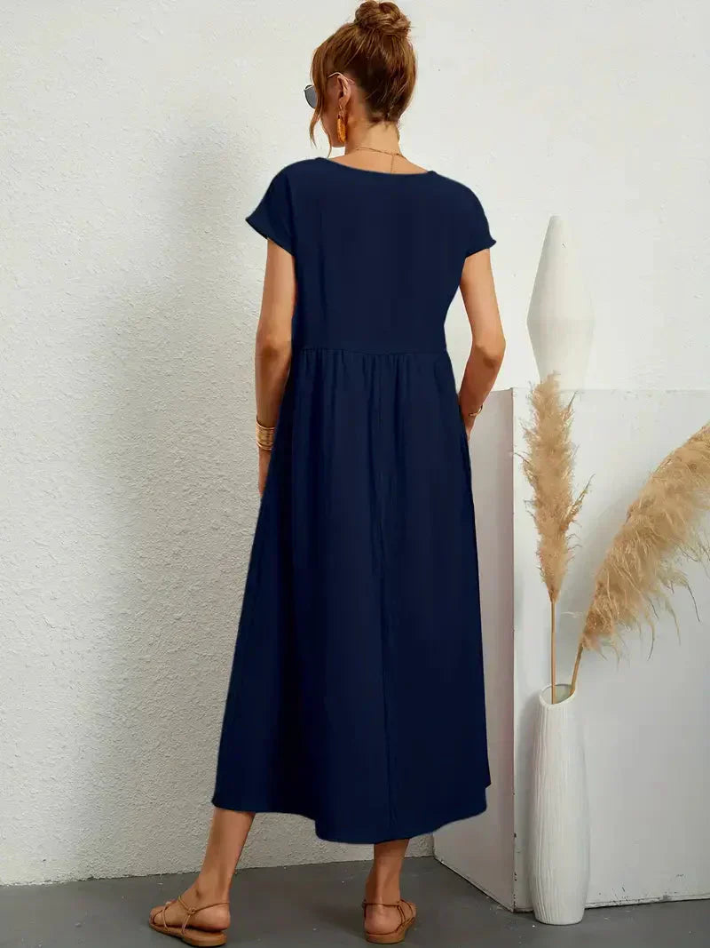 Melody Women's Long Dress - Lightweight Summer Cotton Blend Dress with Elegant Cut and Timeless Style
