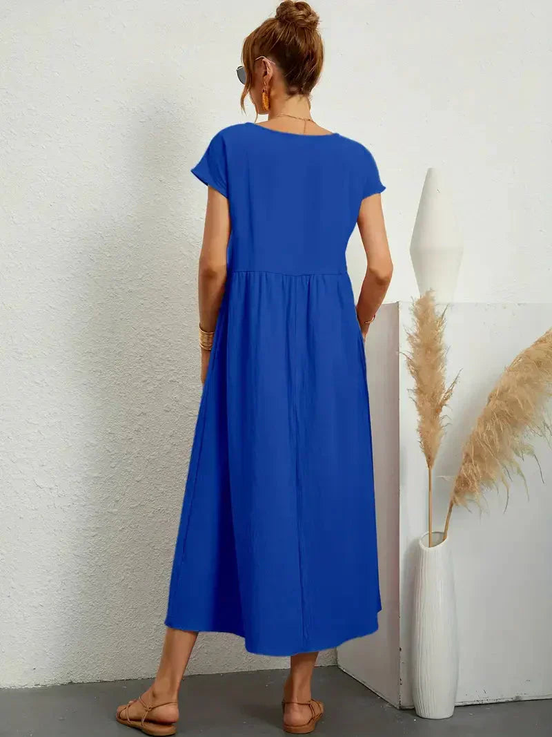 Melody Women's Long Dress - Lightweight Summer Cotton Blend Dress with Elegant Cut and Timeless Style