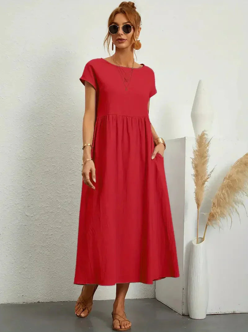 Melody Women's Long Dress - Lightweight Summer Cotton Blend Dress with Elegant Cut and Timeless Style