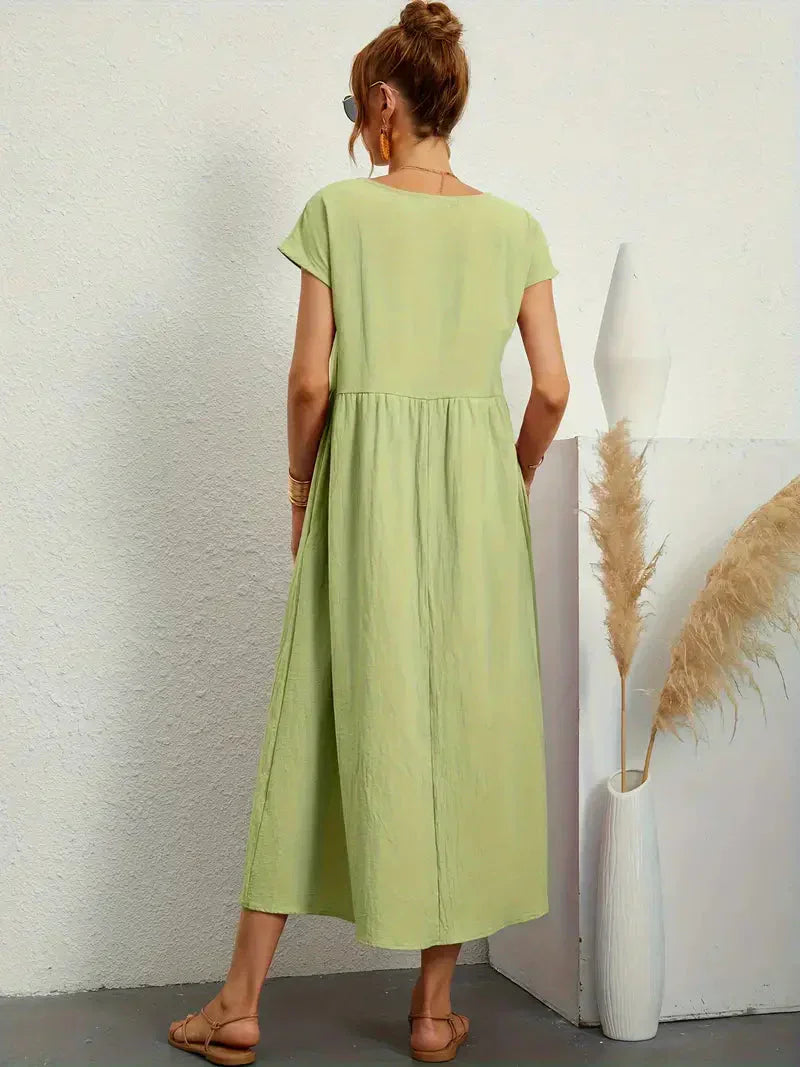 Melody Women's Long Dress - Lightweight Summer Cotton Blend Dress with Elegant Cut and Timeless Style