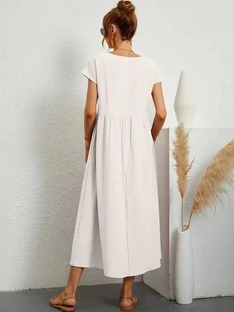 Melody Women's Long Dress - Lightweight Summer Cotton Blend Dress with Elegant Cut and Timeless Style