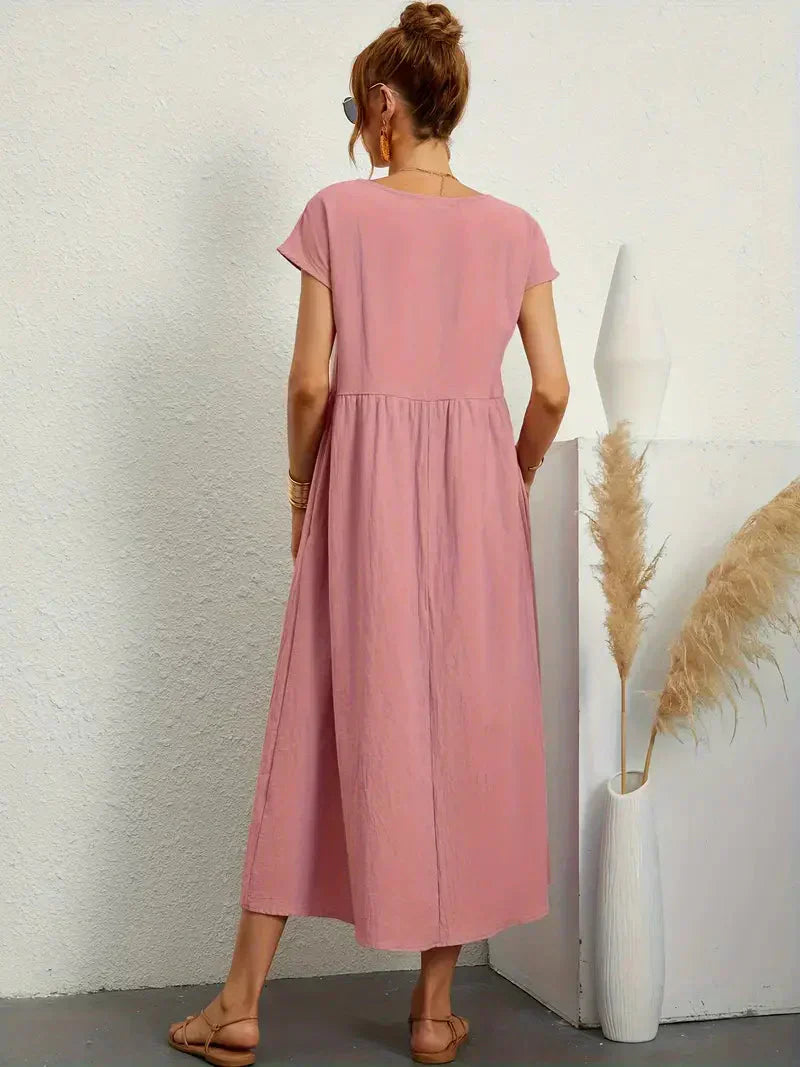 Melody Women's Long Dress - Lightweight Summer Cotton Blend Dress with Elegant Cut and Timeless Style