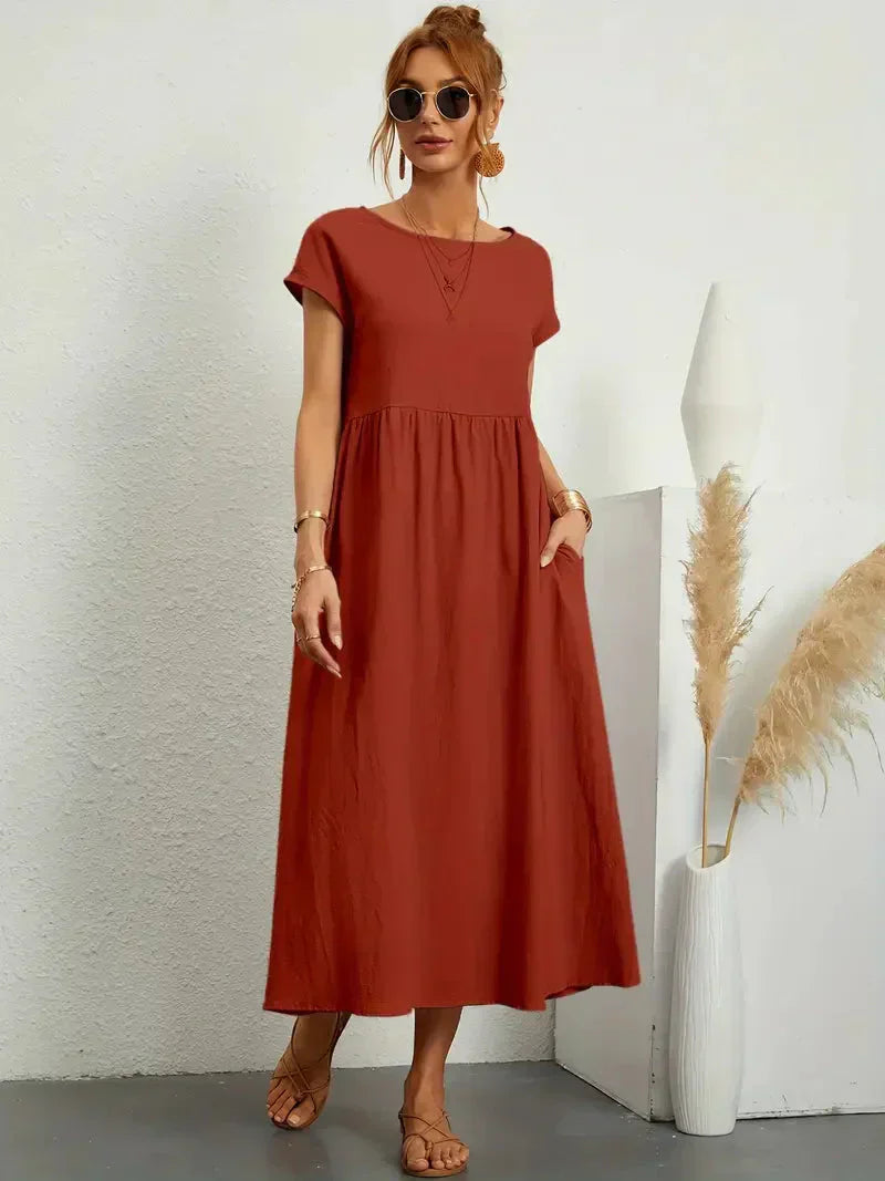 Melody Women's Long Dress - Lightweight Summer Cotton Blend Dress with Elegant Cut and Timeless Style