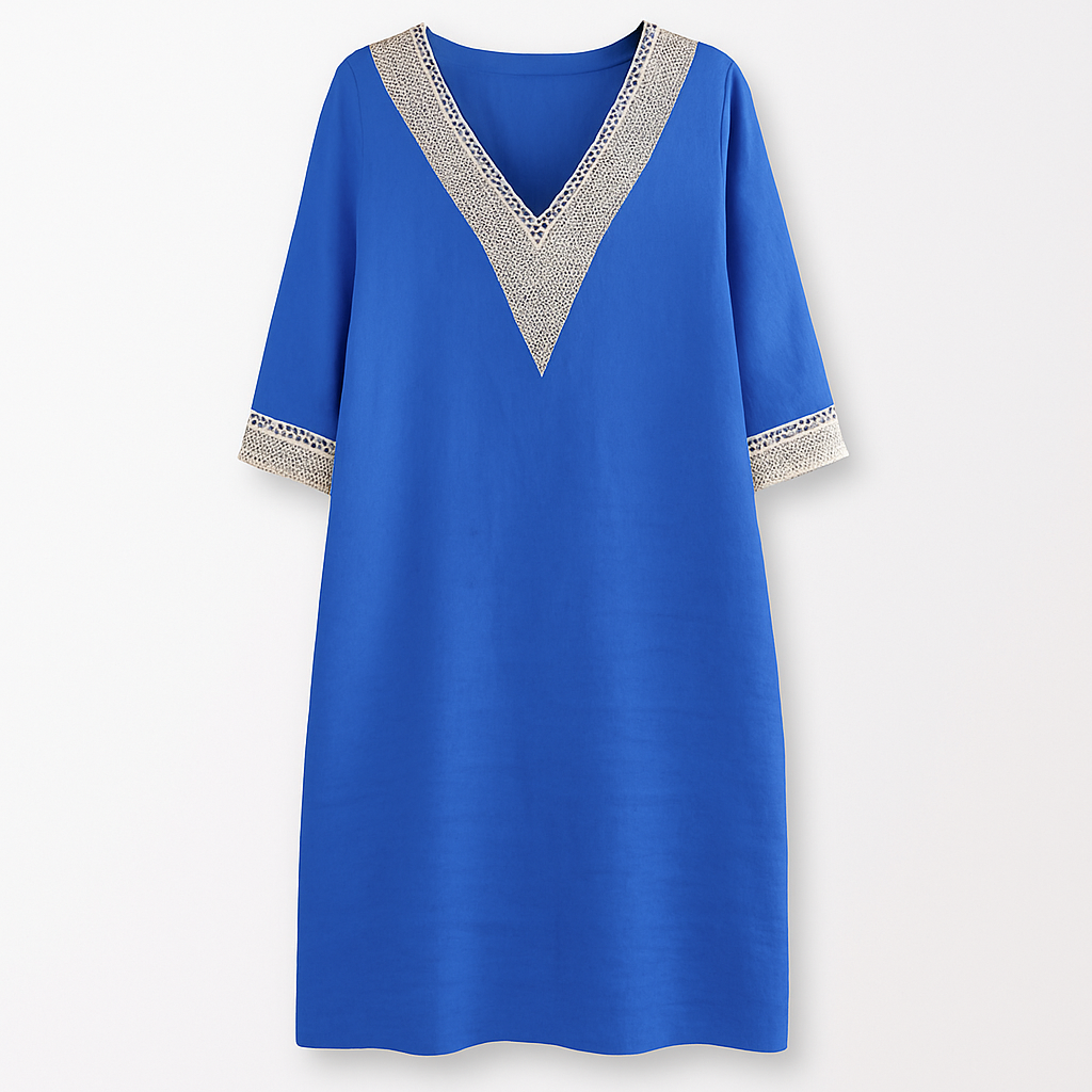 Linen-blend dress blue