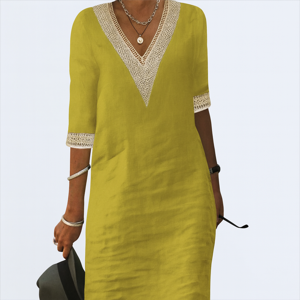 Linen-blend dress yellow
