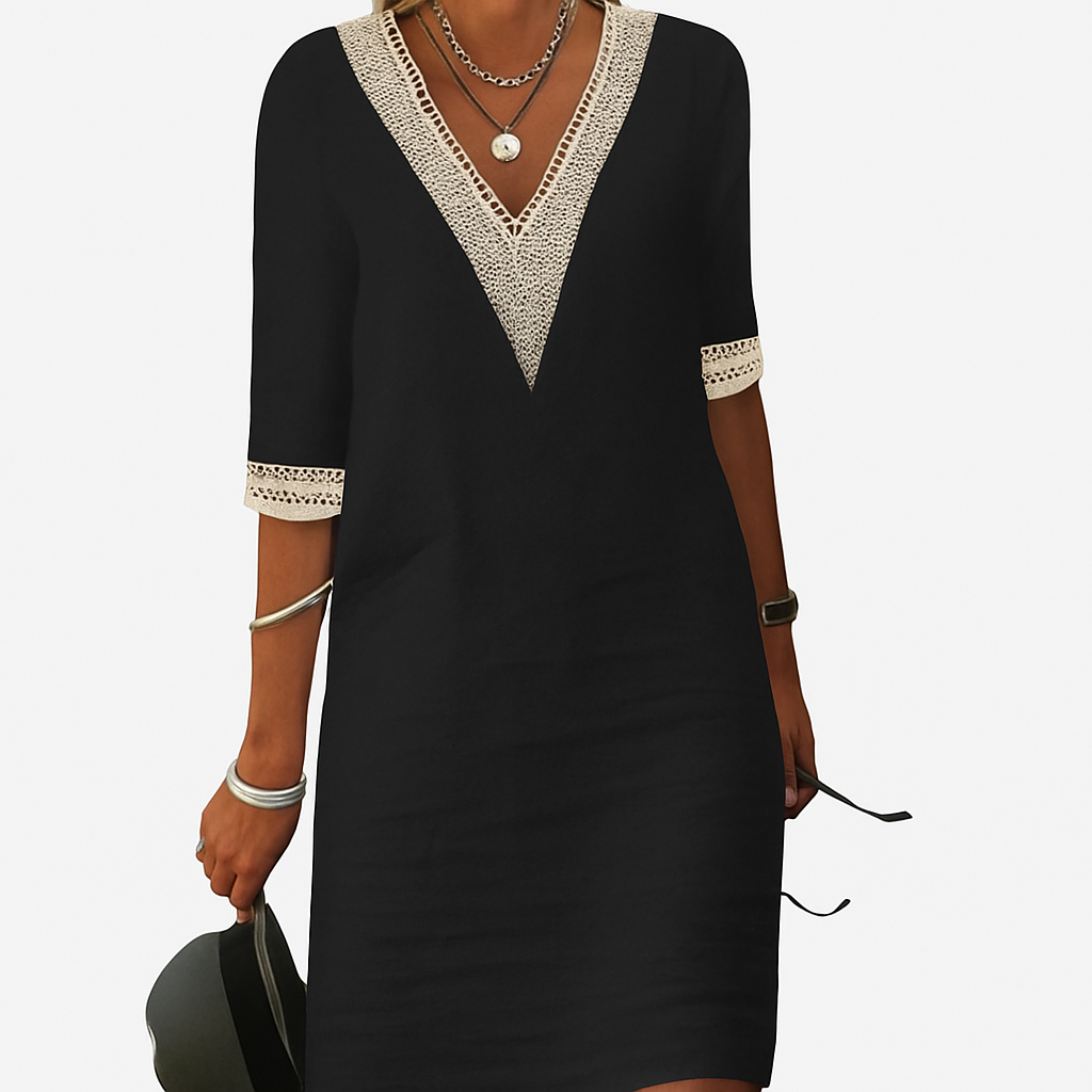 Linen-blend dress black