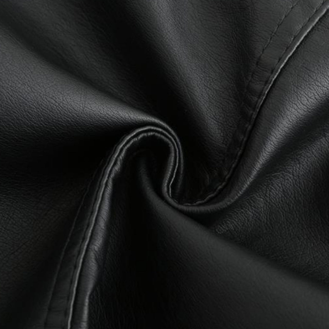 PU leather jacket with stand-up collar for women