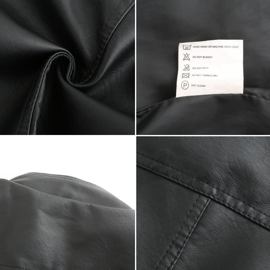 PU leather jacket with stand-up collar for women