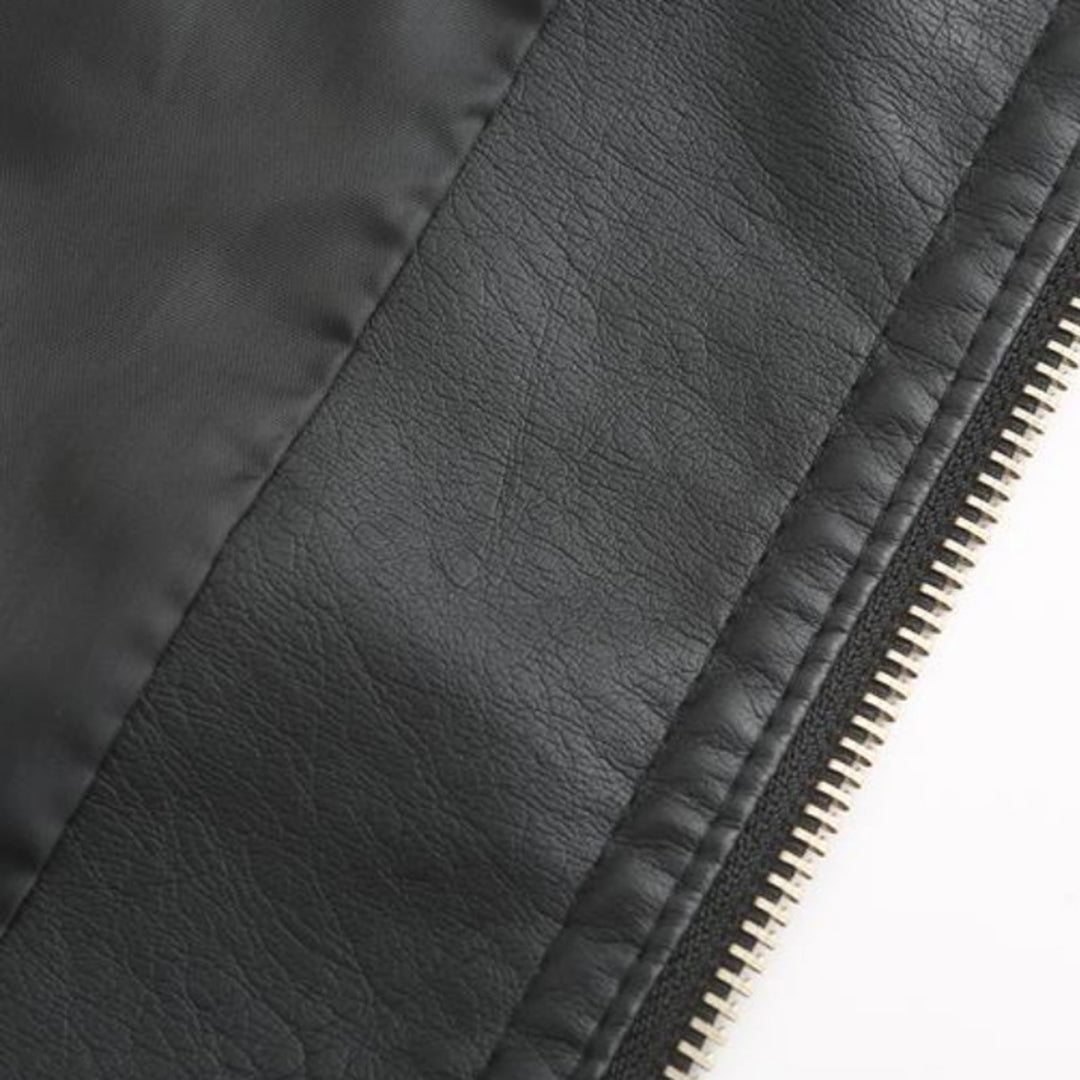 PU leather jacket with stand-up collar for women