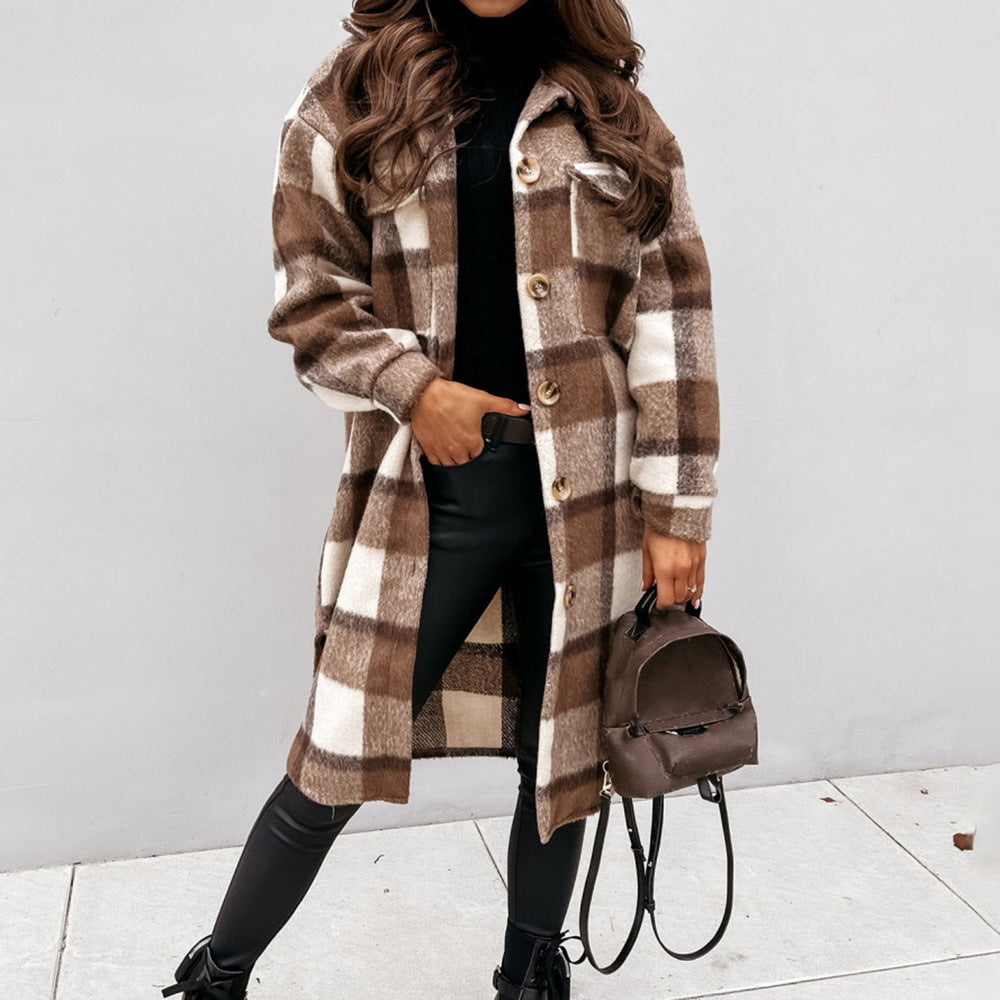 Plaid Long Shacket for Women - Image 1