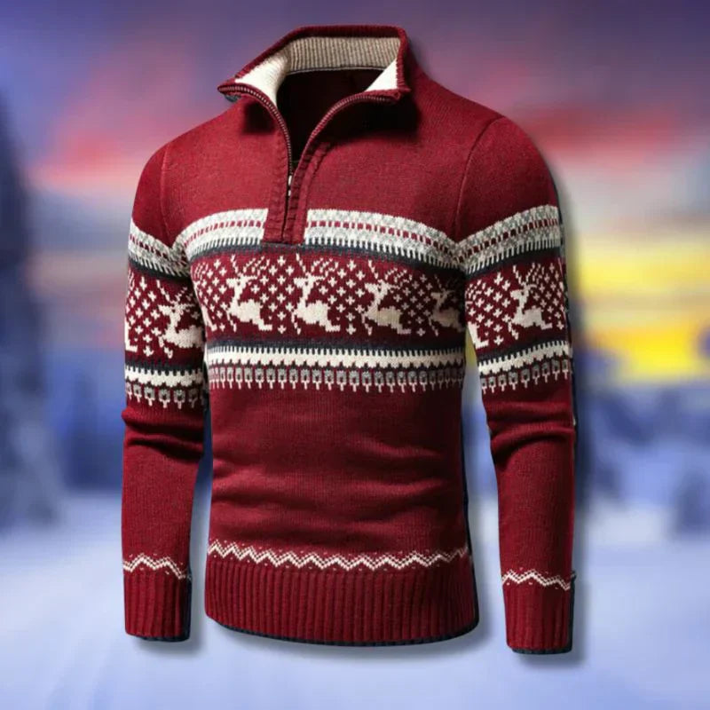 Maglione rosso in lana con motivi renne per uomo